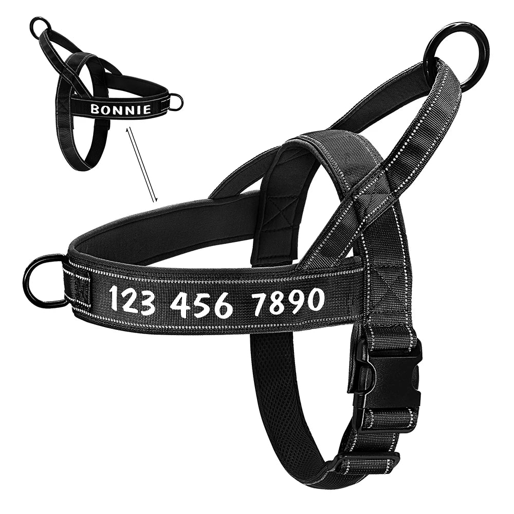 Personalized Reflective Tactical Dog Harness for Medium to Large Breeds