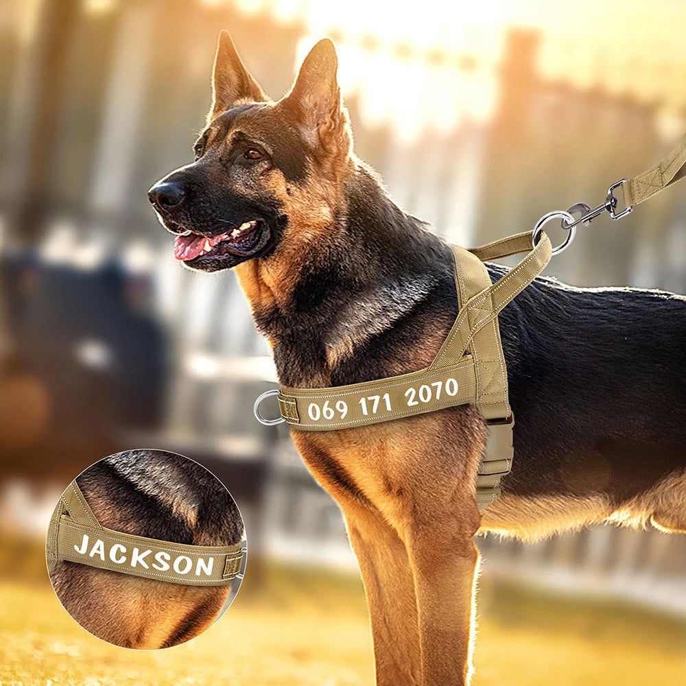 Personalized Reflective Tactical Dog Harness for Medium to Large Breeds