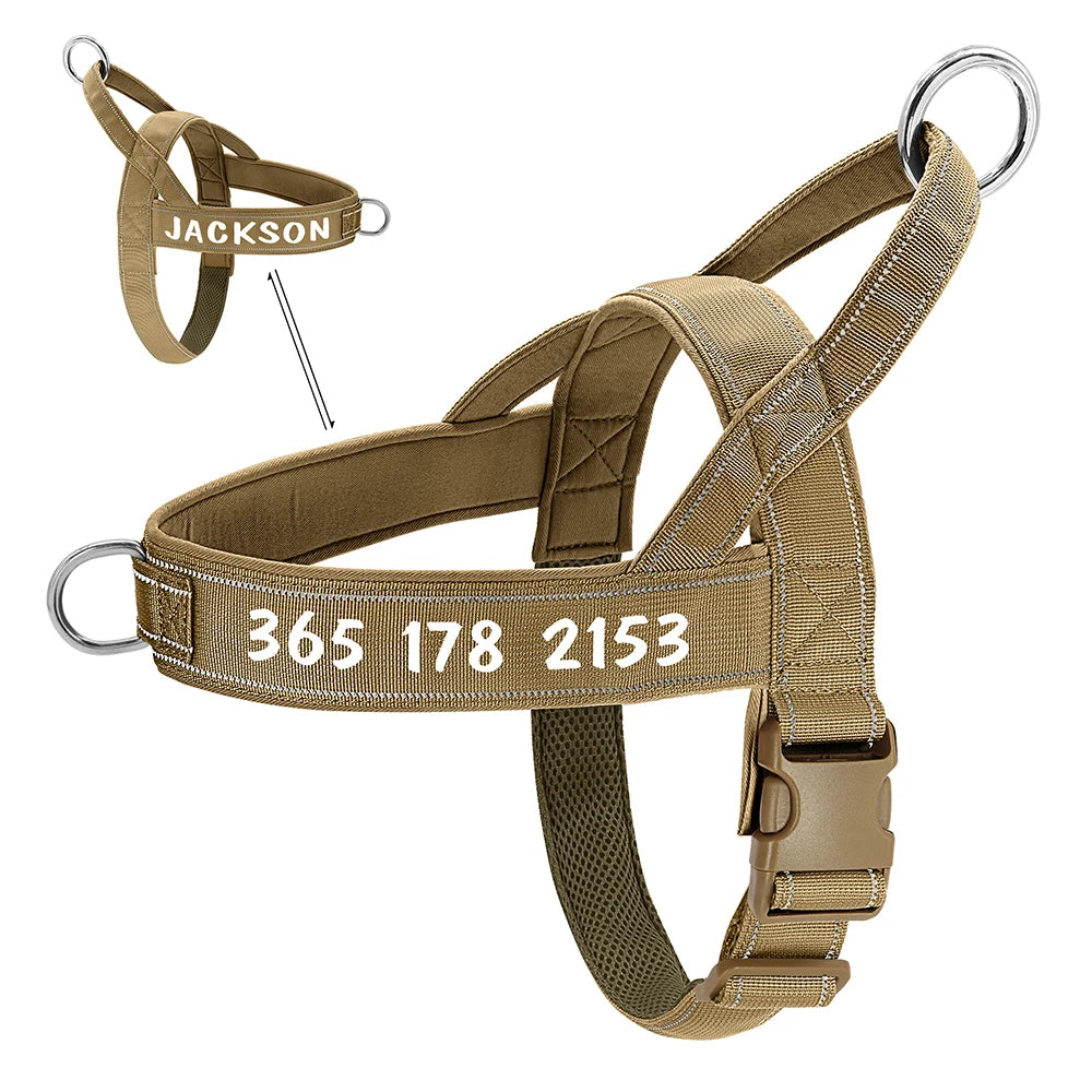 Personalized Reflective Tactical Dog Harness for Medium to Large Breeds