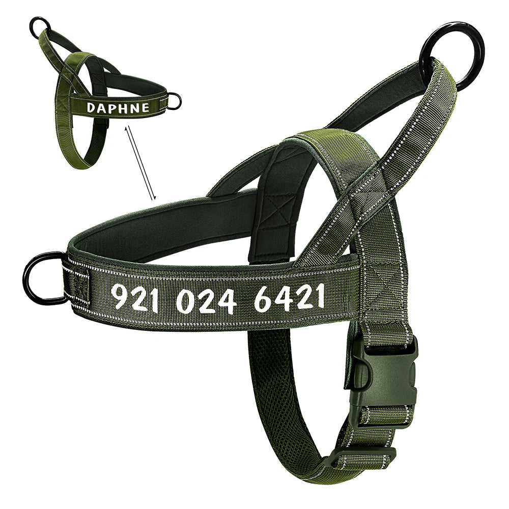 Personalized Reflective Tactical Dog Harness for Medium to Large Breeds