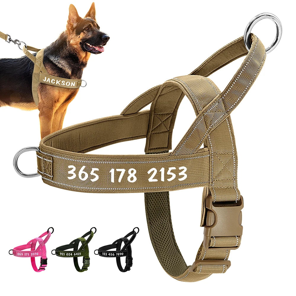 Personalized Reflective Tactical Dog Harness for Medium to Large Breeds