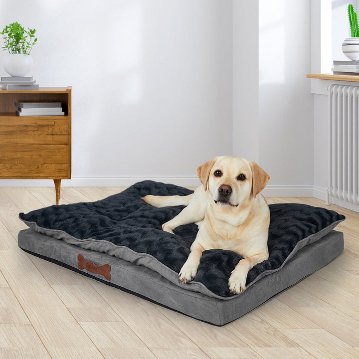 XLarge Dog Beds Calming Warm Soft Plush Comfy - Grey