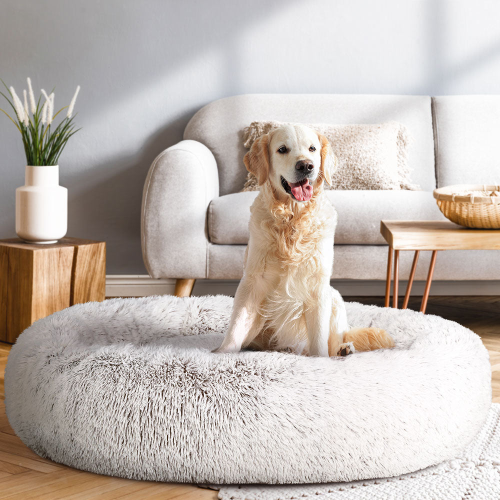 XLarge Dog Beds Pet 110cm Calming Soft Plush - White Brown