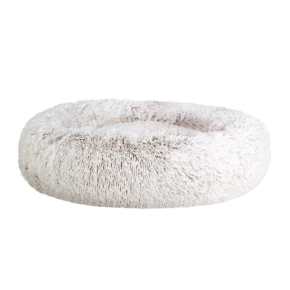 Spiffy Puffy find Large Calming Plush Dog and Cat Bed - White with Brown Accents
