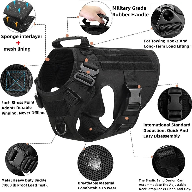 COOYOMO Tactical Military Vest Harness & Leash Set for All Dog Breeds