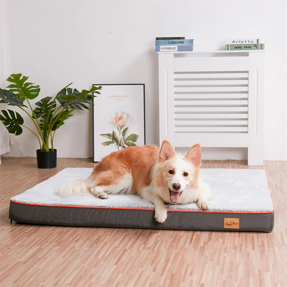Premium Waterproof Orthopedic Memory Foam Dog Bed with Removable Covers and Orange Trim