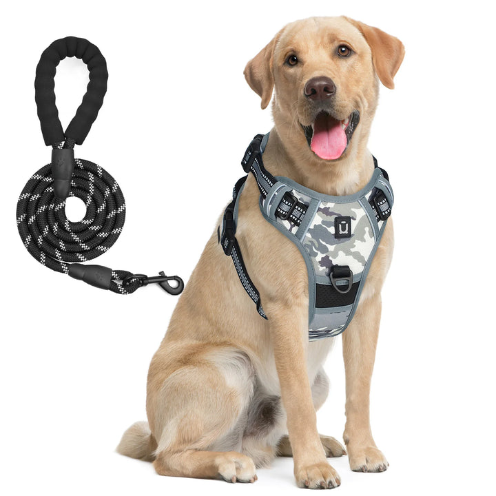 Escape Proof Reflective Dog Harness and Leash Combo with Soft Padded Vest
