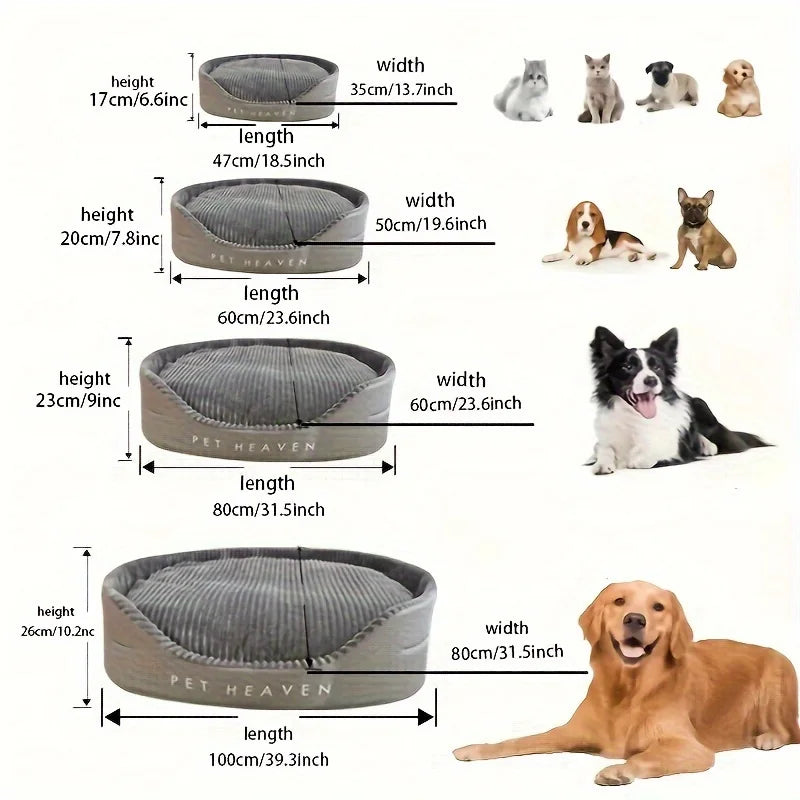 Fluffy Oval Dog Bed - Large & Medium Pet Sofa with Blanket