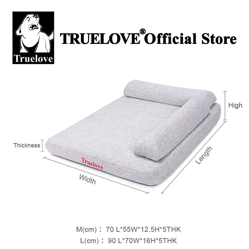 Truelove Memory Foam Pet Bed with Removable Pillow - Eco-Friendly Linen