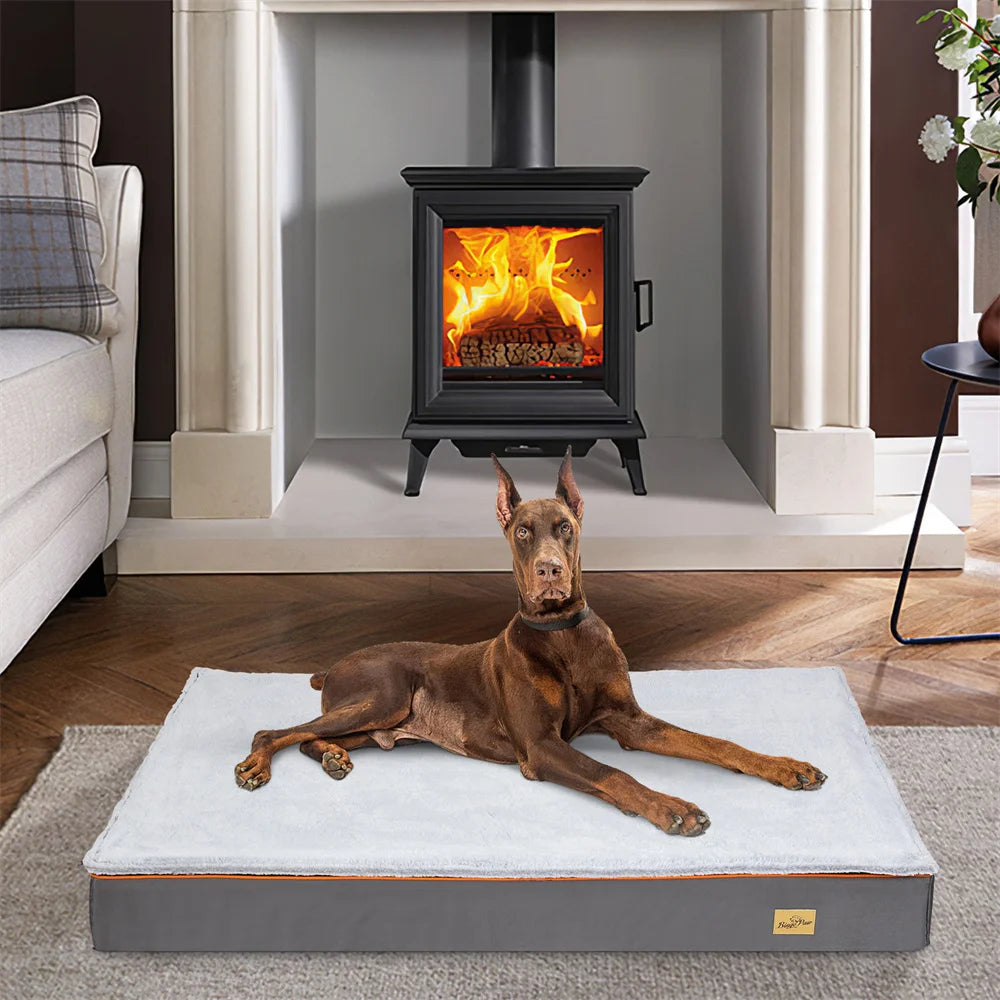 Premium Waterproof Orthopedic Memory Foam Dog Bed with Removable Covers and Orange Trim
