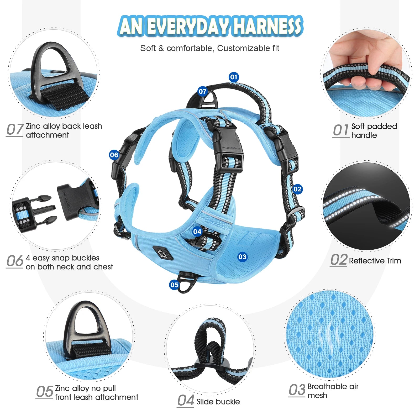 Escape Proof Reflective Dog Harness and Leash Combo with Soft Padded Vest