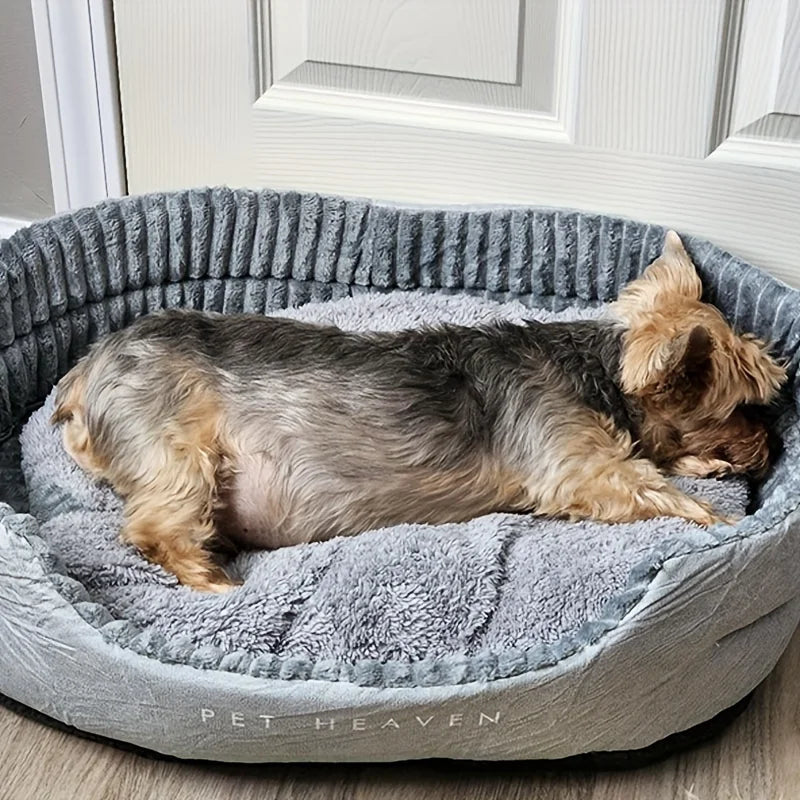 Fluffy Oval Dog Bed - Large & Medium Pet Sofa with Blanket