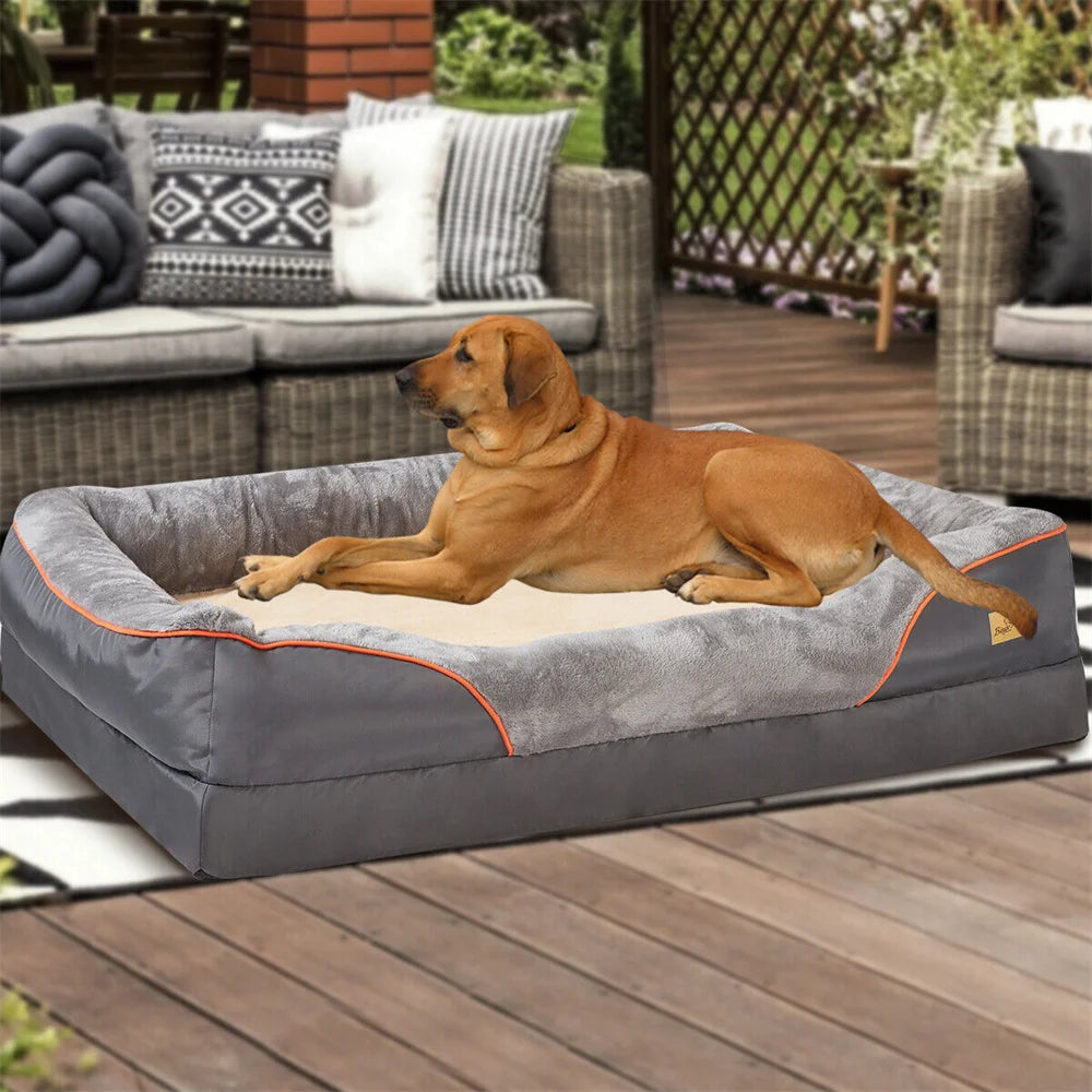 BORWART Jumbo Orthopedic Memory Foam Dog Bed with Removable Waterproof Cover