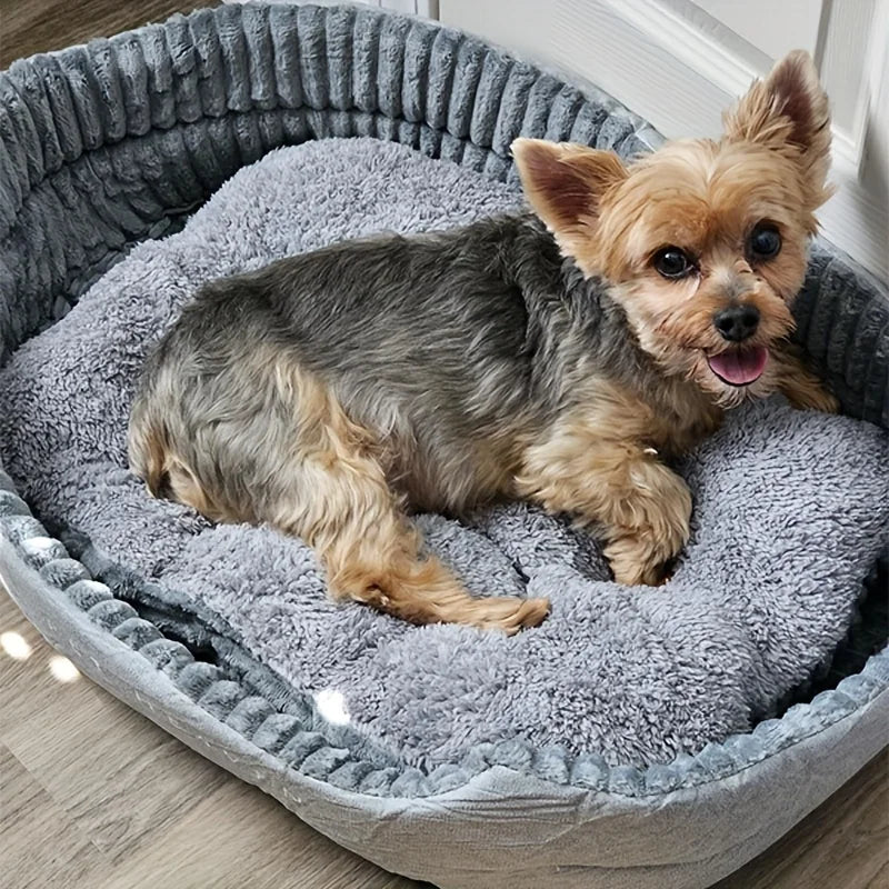 Fluffy Oval Dog Bed - Large & Medium Pet Sofa with Blanket