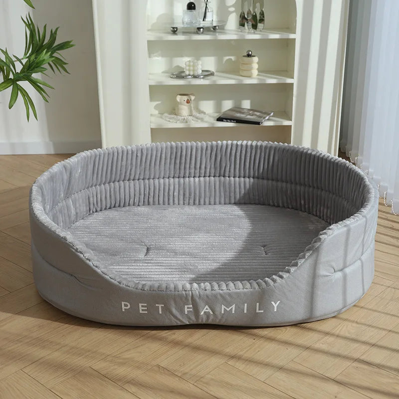 Fluffy Oval Dog Bed - Large & Medium Pet Sofa with Blanket