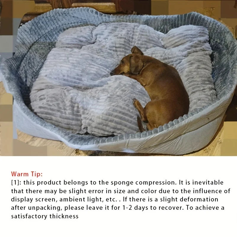 Fluffy Oval Dog Bed - Large & Medium Pet Sofa with Blanket