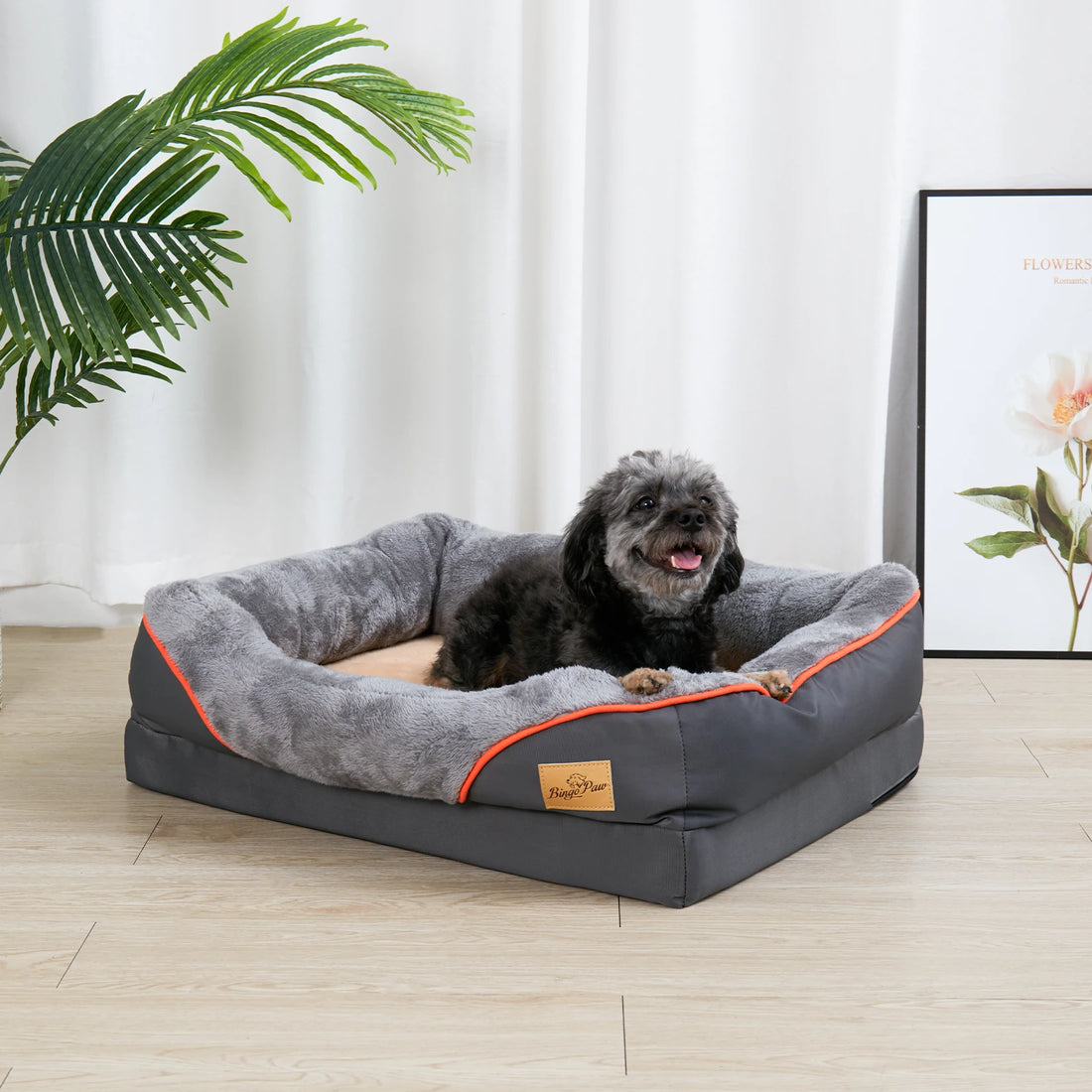 BINGOPAW Super Soft Orthopedic Foam Dog Bed with Removable Bolster Cover