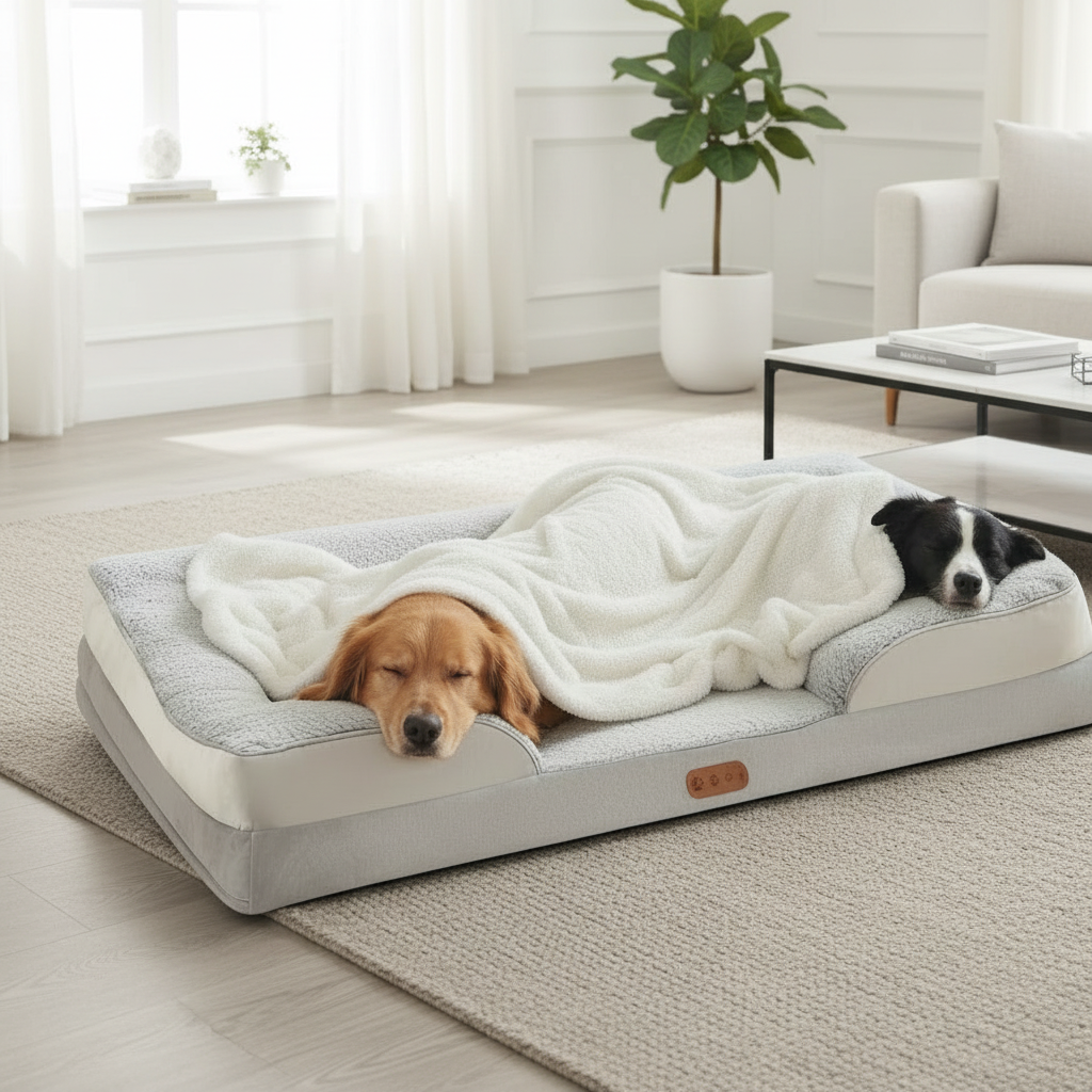 Memory Foam Orthopedic Dog Bed with Removable Armrest