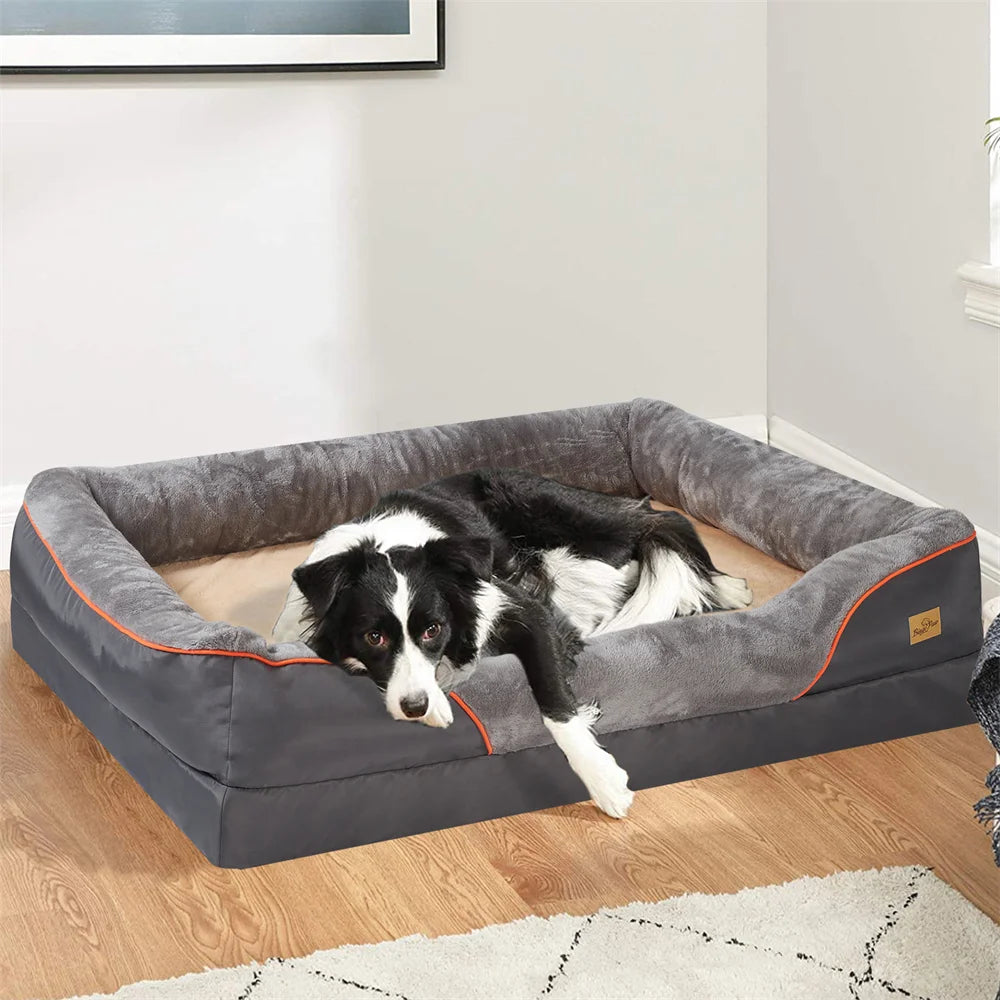 BORWART Jumbo Orthopedic Memory Foam Dog Bed with Removable Waterproof Cover