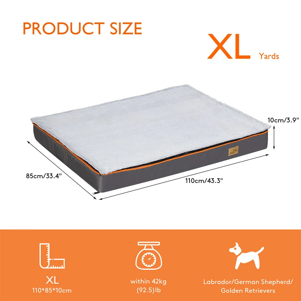 Premium Waterproof Orthopedic Memory Foam Dog Bed with Removable Covers and Orange Trim