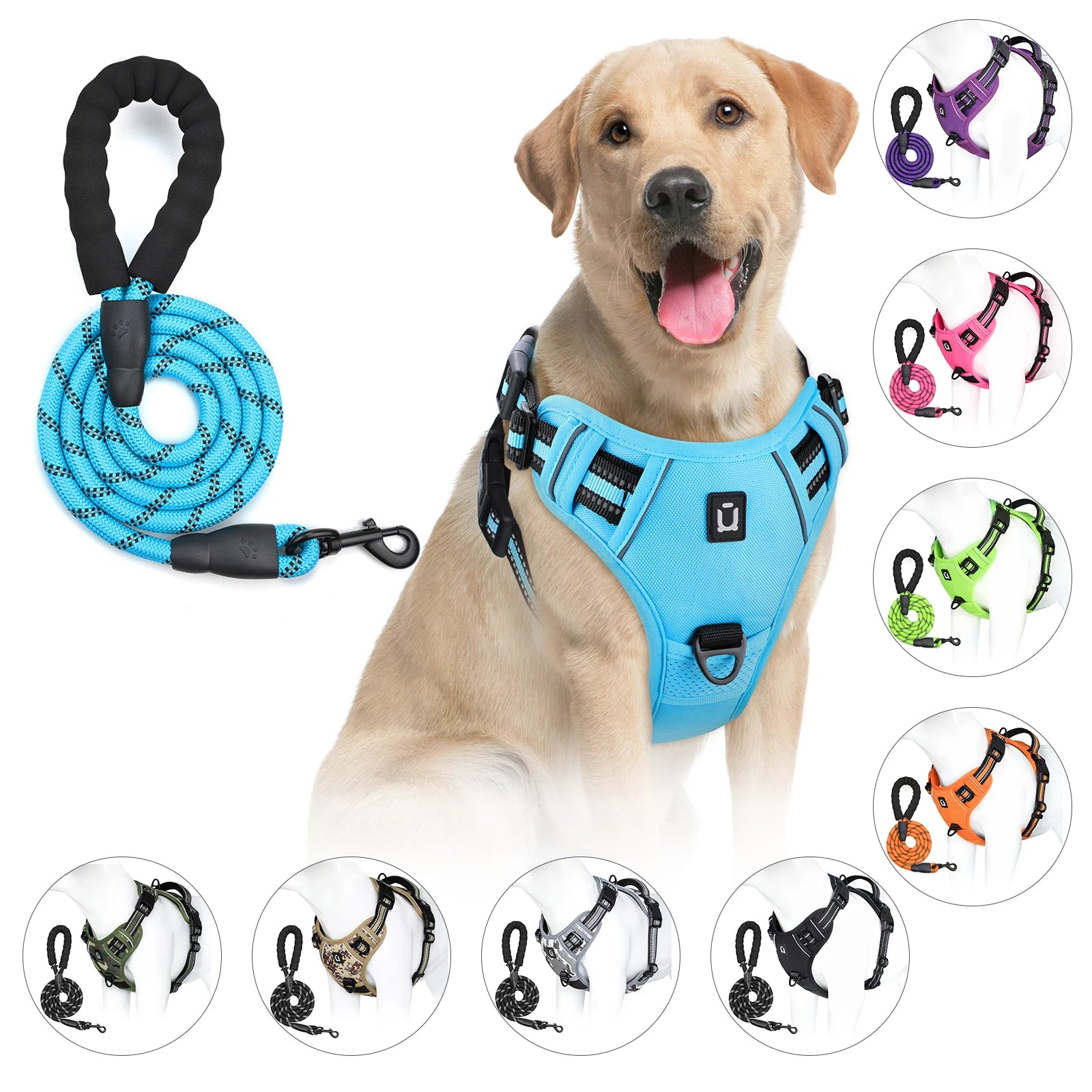 Escape Proof Reflective Dog Harness and Leash Combo with Soft Padded Vest
