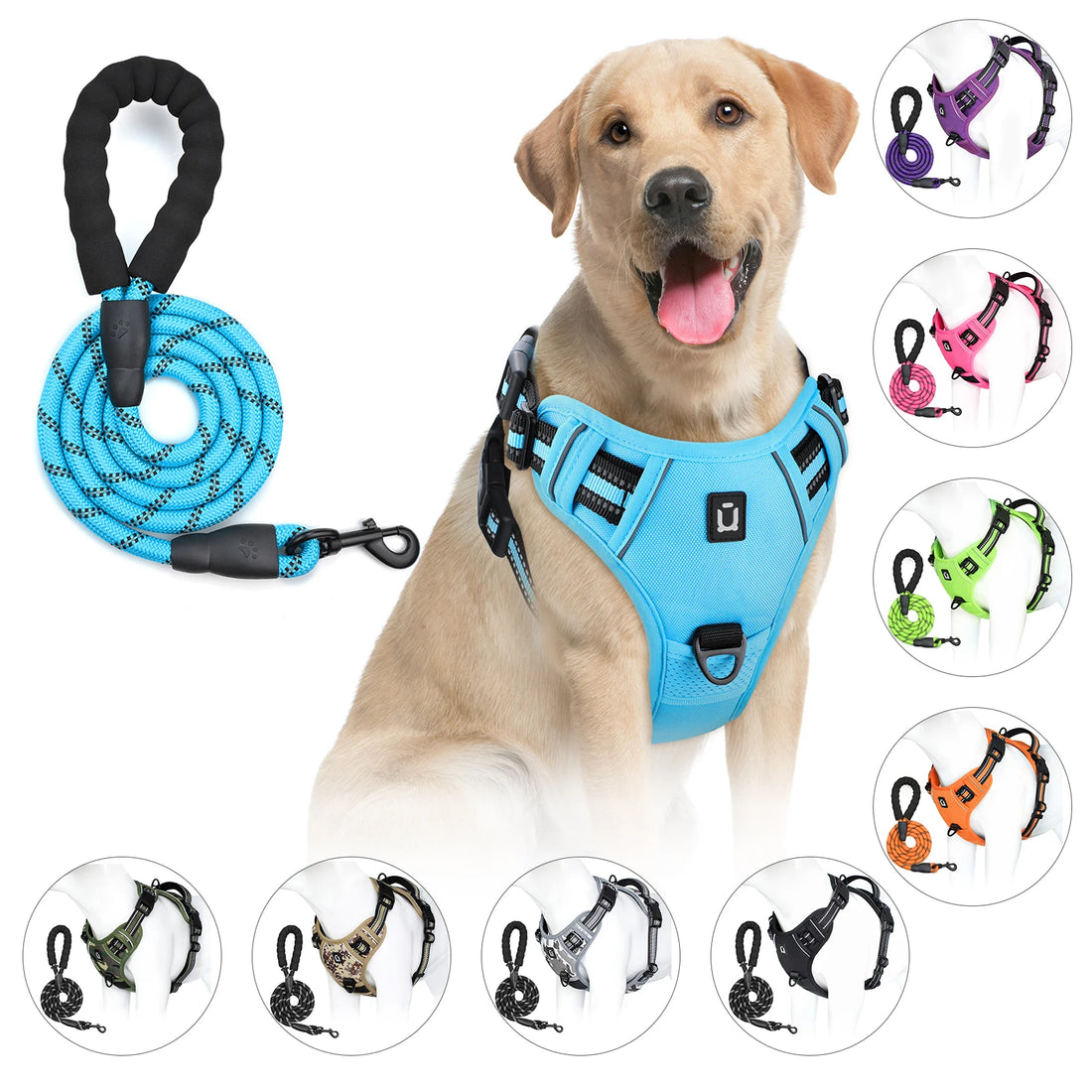Escape Proof Reflective Dog Harness and Leash Combo with Soft Padded Vest
