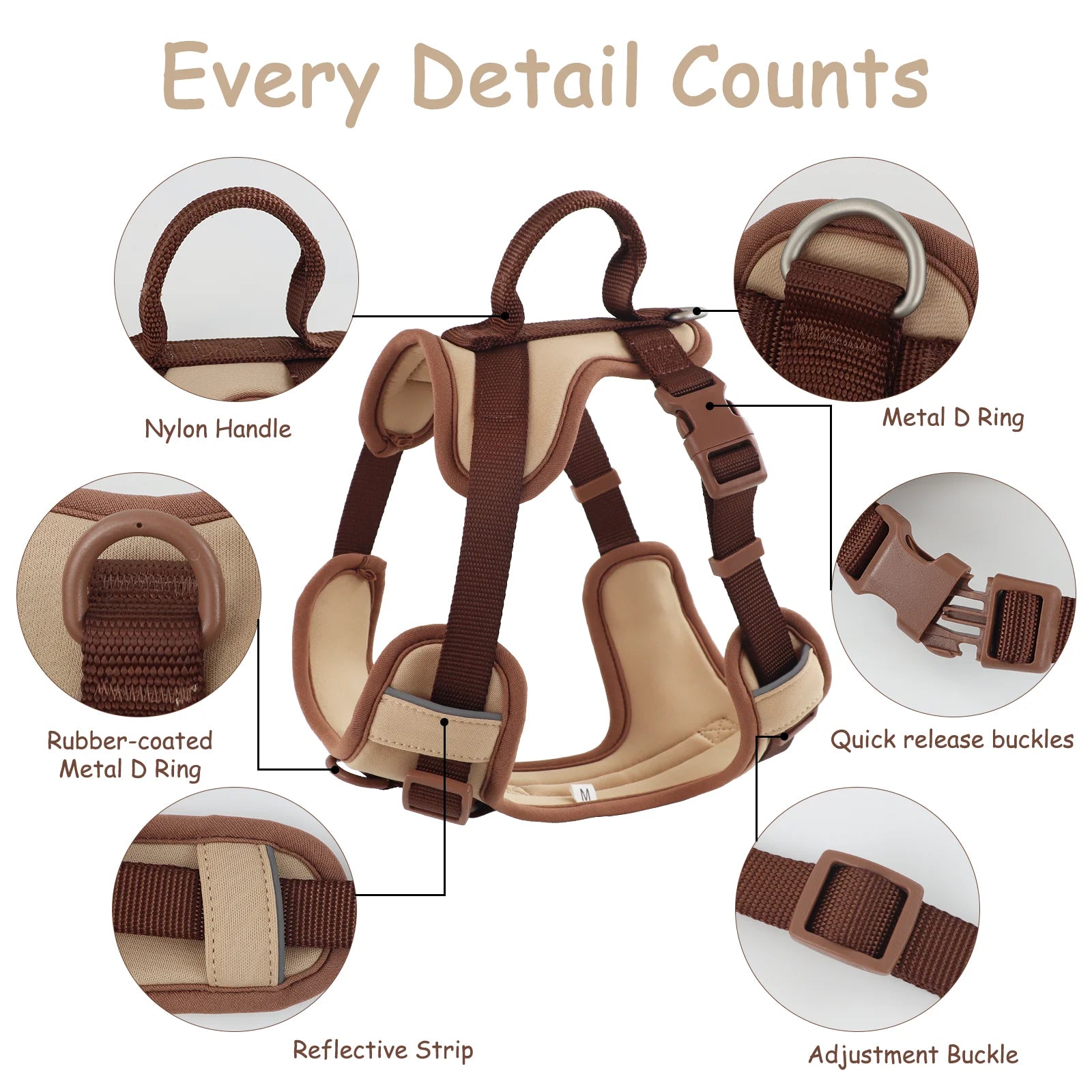 Luxury Adjustable No Pull Dog Harness in Chocolate Color