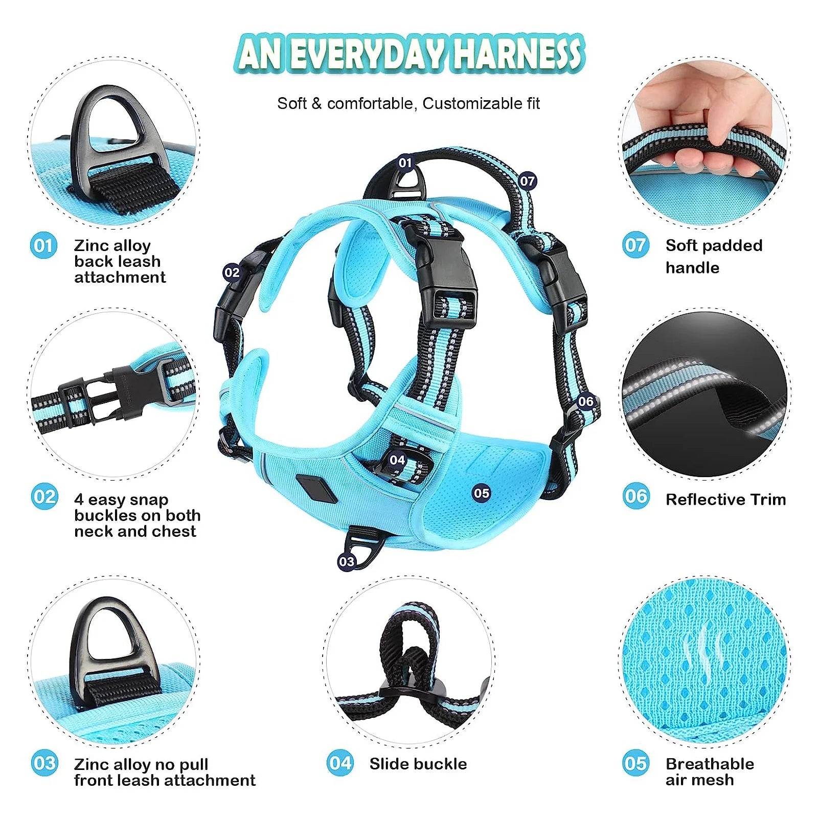 No Pull Adjustable Soft Padded Dog Harness with Control Handle