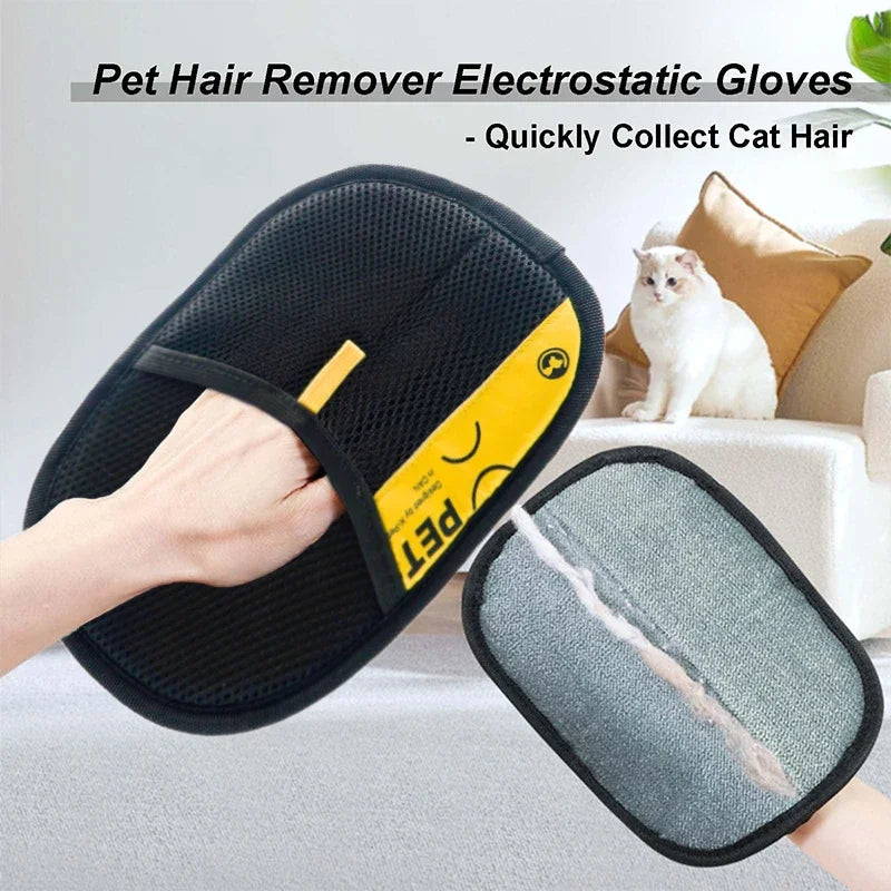 Electrostatic Pet Hair Remover Gloves - Reusable & Washable Grooming Tool