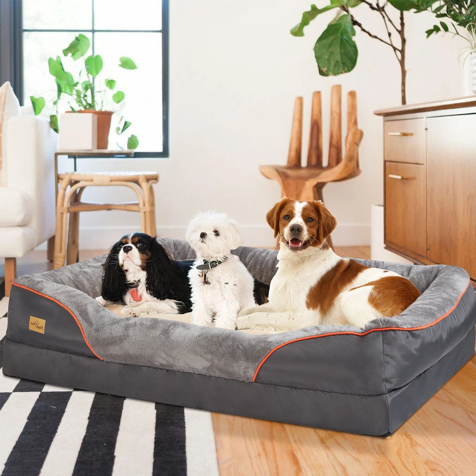 BINGOPAW Super Soft Orthopedic Foam Dog Bed with Removable Bolster Cover