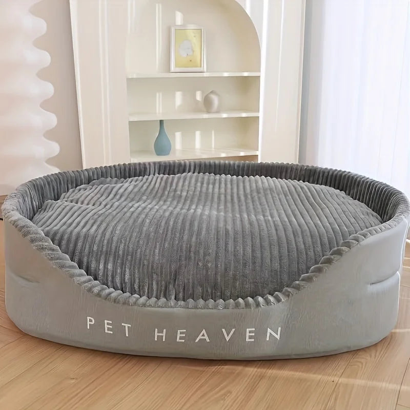 Fluffy Oval Dog Bed - Large & Medium Pet Sofa with Blanket