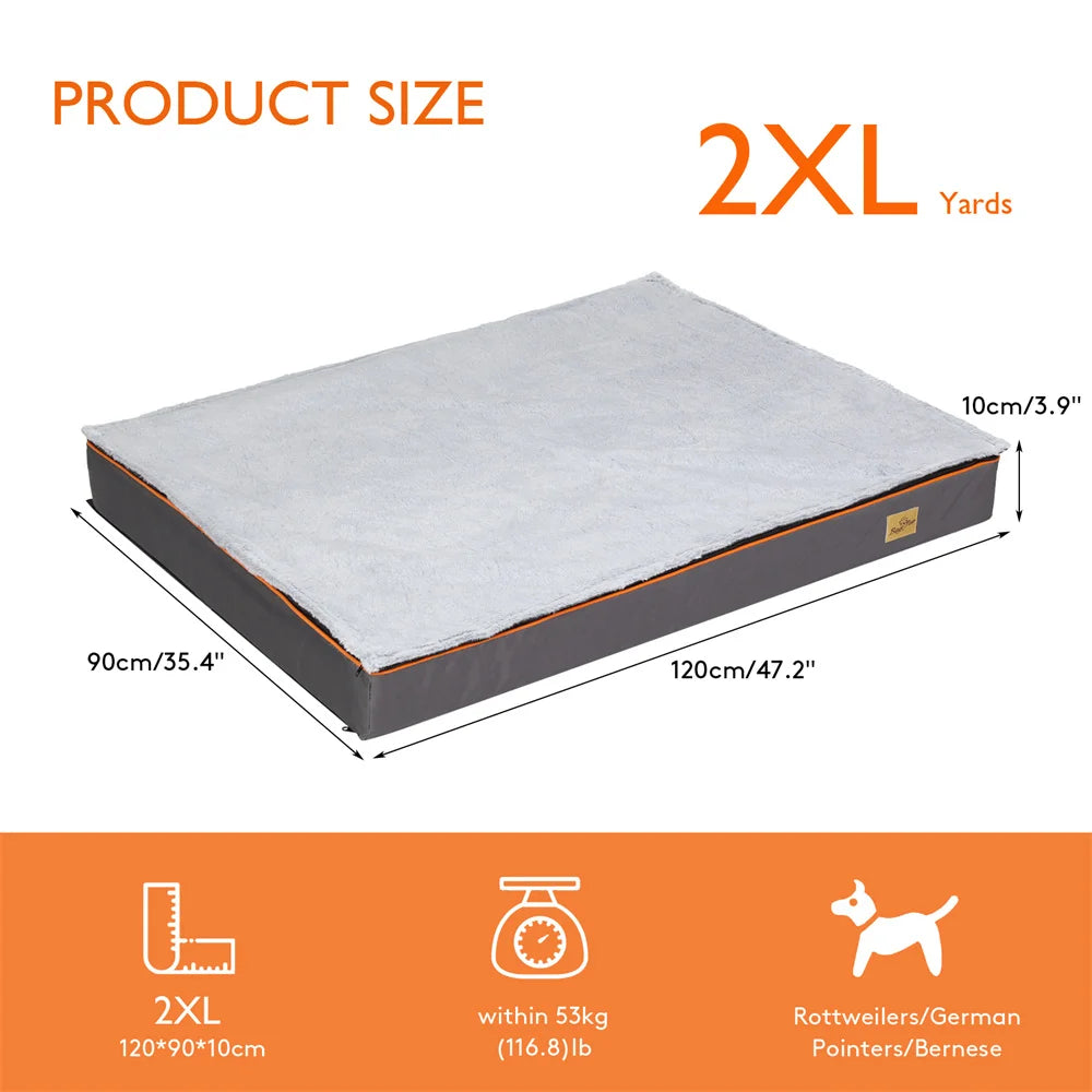 Premium Waterproof Orthopedic Memory Foam Dog Bed with Removable Covers and Orange Trim