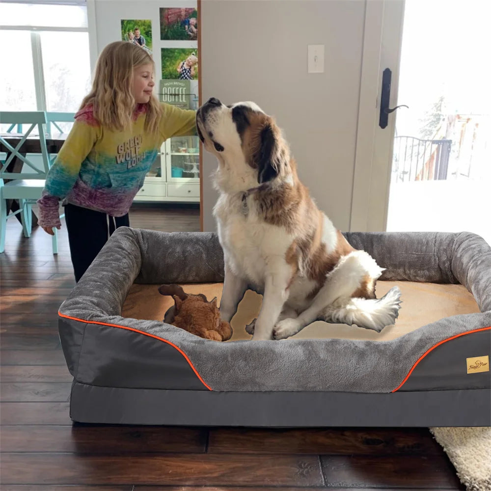 BORWART Jumbo Orthopedic Memory Foam Dog Bed with Removable Waterproof Cover