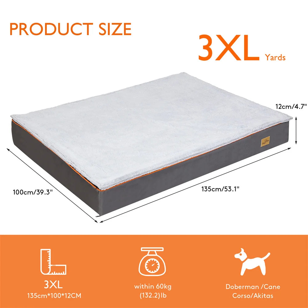 Premium Waterproof Orthopedic Memory Foam Dog Bed with Removable Covers and Orange Trim
