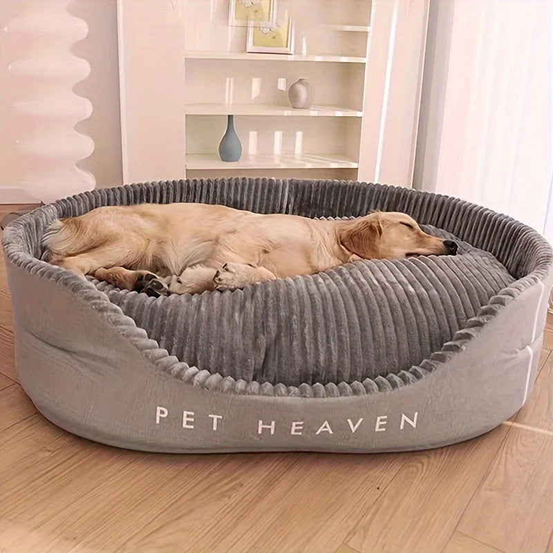 Fluffy Oval Dog Bed - Large & Medium Pet Sofa with Blanket