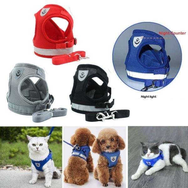 Dog Harness M Red, Adjustable Pet Harness for Cats and Dogs Nightlight