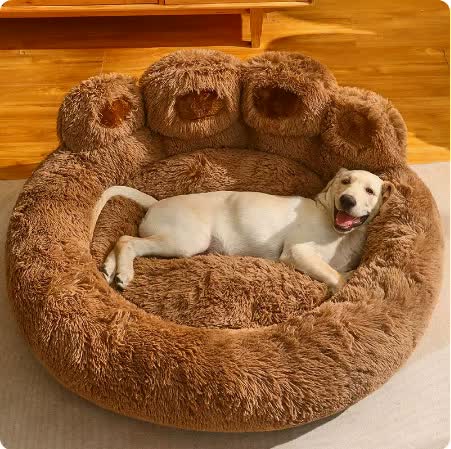 Spiffy Puffy find Plush Paw Design Dog Bed - Luxurious 90cm Round Sofa for Medium to Large Dogs
