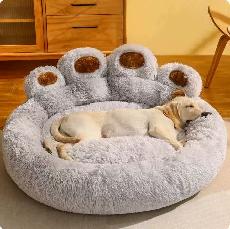 Spiffy Puffy find Light Blue Plush Dog Bed with Paw Design - Ultra Soft Round Sofa for Medium to Large Dogs