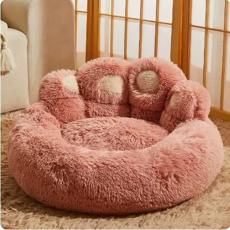 Spiffy Puffy find Ultra Soft Pink Plush Dog Bed with Elegant Paw Design for Medium to Large Dogs
