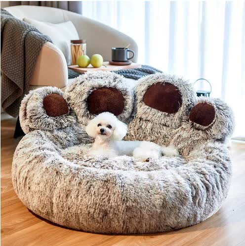 Spiffy Puffy find Ultra-Soft Paw Design Round Dog Bed - 90cm Plush Sofa for Medium to Large Dogs