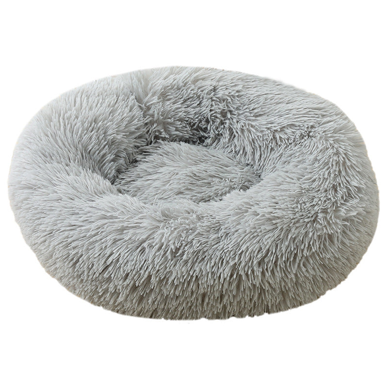 Spiffy Puffy find Light Grey 50cm Plush Cozy Round Pet Bed for Cats and Small Dogs