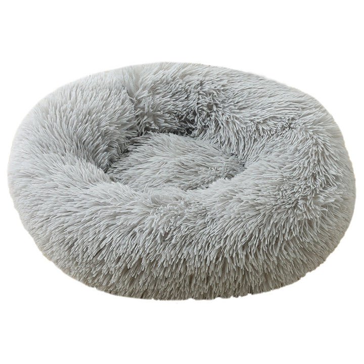Spiffy Puffy find Light Grey 50cm Plush Cozy Round Pet Bed for Cats and Small Dogs