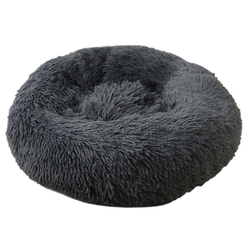 Spiffy Puffy find Plush Round Pet Bed - 50cm Dark Grey Luxury for Cats & Dogs