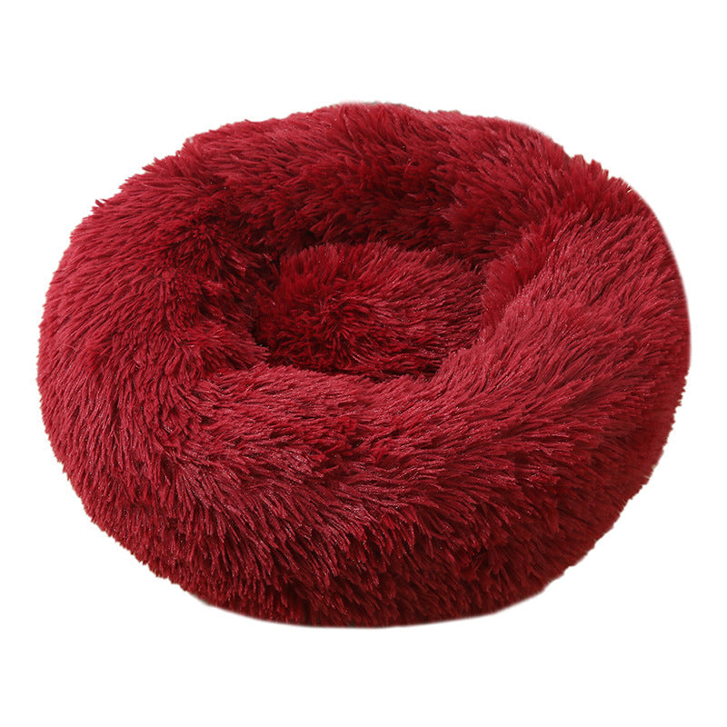 Spiffy Puffy find Wine Red Luxurious Round Plush Pet Bed - 50cm Cozy Haven for Cats & Dogs